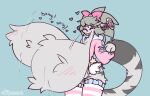 2026 accessory anthro big_breasts blush body_blush bow_ribbon breast_blush breasts caeleste clothed clothed_female clothing felid female female_anthro fluffy fluffy_breasts hair_accessory hair_bow hair_ribbon happy heart_symbol hi_res huge_breasts hyper hyper_breasts jacket legwear mammal motion_lines no_areola pantherine pattern_clothing pattern_legwear pattern_thigh_highs ribbons simple_background smile solo striped_clothing striped_legwear striped_thigh_highs stripes tail terara_(cherrypretzel) thigh_highs tiger topwear