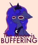 1_horn absurd_res black_neckwear black_tiara confusion crown digital_drawing_(artwork) digital_media_(artwork) english_text equid equine feathered_wings feathers female female_feral feral flat_colors friendship_is_magic hair hasbro headgear hi_res highlights_(coloring) horn mammal monotone_background my_little_pony mythological_creature mythological_equine mythology nnalyart pink_background princess_luna_(mlp) procreate_(artwork) purple_body purple_hair purple_highlights purple_horn purple_wings quadruped simple_background solo sparkles sparkling_hair text tiara winged_unicorn wings