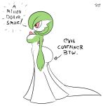 big_breasts big_butt breasts butt chest_spike evil_container female gardevoir generation_3_pokemon green_body green_hair hair hi_res humanoid jdkdoodles meme nintendo pokemon pokemon_(species) red_eyes short_hair side_view simple_background smile solo spikes spikes_(anatomy) text white_background white_body