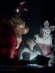 2026 3:4 3d_(artwork) animatronic anthro areola canid canine clitoris clothing crossgender digital_media_(artwork) female female_anthro five_nights_at_freddy's five_nights_at_freddy's_2 fox foxy_(fnaf) genitals glistening glistening_body glowing glowing_eyes group hair hat headgear headwear hi_res holding_tablet human inside looking_at_another machine male male_human mammal mangle_(fnaf) mtf_crossgender navel nipple_fetish nipple_pinch nipple_play nipples pinch pink_body pink_eyes purple_areola red_areola red_body red_nipples robot robot_anthro scottgames sharp_teeth shirt short_hair sitting slugcats teeth text topwear trio url vulva white_body white_clothing white_hair white_shirt white_topwear