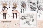 2026 3_toes 5_fingers abs absurd_res action_pose ahoge anthro arm_belt arm_support arrow_(weapon) backpack belt belt_pouch big_butt blonde_hair bottomwear breasts buckteeth bunnybaphomet butt claws clothed clothing color_swatch crop_top crossbow crossbow_bolt crossed_arms crouching directional_arrow ear_piercing english_text feet female finger_claws fingerless_gloves fingers fish_hook fishing_line front_and_back gloves grey_background hair hair_over_eye hair_over_eyes handwear harpoon hi_res holding_arrow holding_crossbow holding_crossbow_bolt holding_object holding_ranged_weapon holding_weapon hook inner_ear_fluff jodhpurs legband legwear long_hair mammal medium_breasts melee_weapon micro midriff model_sheet mouse murid murine muscular muscular_female navel notched_ear pants pattern_background piercing polearm pose ranged_weapon rodent shirt short signature simple_background sketch_page solo spear spool standing stapler suspenders tail teeth text thigh_highs toe_claws toeless_legwear toeless_thigh_highs toes tomboy topwear tuft tyna_(meowdandy) under_boob weapon zipper