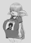 2026 5_fingers absurd_res alternative_fashion big_breasts breasts choker clothed clothing female fingers goblin goth grey_background greyscale hair hair_over_eyes hand_on_breast hi_res huge_breasts humanoid humanoid_pointy_ears jewelry lipstick long_hair makeup monochrome necklace nerdbayne not_furry oversized_clothing oversized_shirt oversized_topwear pointy_ears pointy_nose print_clothing print_shirt print_t-shirt print_topwear shirt shirt_overhang shortstack simple_background siouxsie_and_the_banshees sketch snaggle_tooth standing t-shirt thick_thighs topwear wide_hips