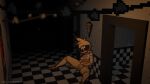 3d_(artwork) 3d_background animatronic avian beakless bird bodily_fluids breasts chicken clothing digital_media_(artwork) female five_nights_at_freddy's five_nights_at_freddy's_2 galliform genital_fluids hair hi_res humanoid machine masturbation mixed_media phasianid robot scottgames smile solo tea_patriarch toy_chica_(fnaf) yellow_body