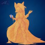 1:1 after_transformation animate_inanimate annoyed anthro canid canid_demon canine cellphone demon digital_media_(artwork) electronics female food food_creature food_transformation gesture goo_creature goo_drip goo_transformation hellaverse hellhound helluva_boss hi_res honey_(food) inanimate_transformation loona_(helluva_boss) mammal melting mythological_canine mythological_creature mythology nude phone shrug simple_background smartphone solo transformation warffle