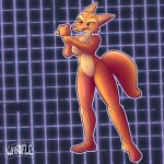 1:1 after_transformation animate_inanimate anthro canid canine diane_foxington digital_media_(artwork) dreamworks female fox hi_res implied_transformation inflatable inflatable_transformation living_inflatable living_pool_toy looking_at_self mammal nude orange_body pooltoy_transformation seam_(sewing) simple_background solo standing the_bad_guys warffle