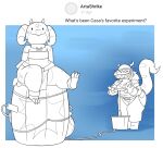 ankle_cuffs anthro big_breasts bottom_heavy bottomwear breasts cass_(simplifypm) chest_wraps clothing cuff_(restraint) detonator dragon duo english_text explosives female flat_chested hi_res horn huge_hips huge_thighs imminent_destruction kobold loincloth long_tail looking_at_viewer mythological_creature mythological_scalie mythology neck_cuff piko_(simplifypm) potoobrigham question restraints scalie sharp_teeth shortstack sitting smile tail teeth text thick_thighs wide_hips wraps