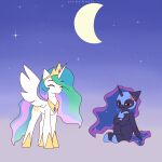 1:1 1_horn angry animated blue_hair blue_hooves crescent_moon crown cutie_mark digital_drawing_(artwork) digital_media_(artwork) duo equid equine eyelashes eyes_closed feathered_wings feathers female female_feral feral flat_colors friendship_is_magic gradient_background hair hasbro headgear helpless hi_res highlights_(coloring) hooves horn mammal markings moon multicolored_hair multicolored_tail my_little_pony mythological_creature mythological_equine mythology nightmare_moon_(mlp) nnalyart paintstorm_(artwork) princess_celestia_(mlp) purple_background purple_body purple_highlights purple_horn simple_background smile sparkles sparkling_hair standing sun_(marking) tail throwing_another tiara toonsquid_(artwork) white_body white_horn white_wings winged_unicorn wings yeet yellow_hooves