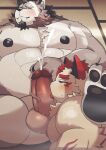 abs anthro balls big_penis blush bodily_fluids body_worship canid canine canis ch33rrypompom cum duo erection fox genital_fluids genital_worship genitals hi_res huge_penis licking male male/male mammal muscular muscular_anthro muscular_male nipples oral orgasm overweight pawpads pecs penile penis penis_lick penis_worship sex tamacolle tongue vein veiny_muscles wolf yamashiro_(tamacolle) yamato_(tamacolle)