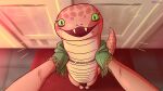 2024 5_toes absurd_res ambiguous_gender anthro bearyboo biped blush cape cape_only cel_shading clothing colored digital_drawing_(artwork) digital_media_(artwork) earless elden_ring eyelashes fangs feet female_(lore) floor fromsoftware green_cape green_clothing green_eyes happy hi_res high-angle_view holding_another legged_snake line_art looking_at_viewer manserpent mole_under_mouth mostly_nude open_mouth orange_body orange_lighting orange_scales plantigrade pupils raised_arms reptile scales scalie shaded signature slit_pupils smile snake snout solo standing tail tapering_tail teeth thick_tail tile tile_floor toes ventral_scales wall_(structure) zorayas