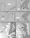absurd_res anthro bed bedroom bodily_fluids claws clothing comic dialogue duo english_text eyelashes facial_hair facial_scar female furniture generation_9_pokemon hi_res human lamp light looking_at_hand male mammal meowscarada monochrome nintendo pokemon pokemon_(species) scar scared shaking shirt spicykiwi story sweat sweatdrop text thomas_(spicykiwi) topwear tulip_(spicykiwi) waking_up yelling