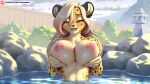 16:9 alexandra_(velocitycat) anthro areola aroused aroused_female big_breasts black_spots blonde_hair blush breast_implants breasts cheetah collarbone cupping_breasts eyebrows felid feline female fur hair holding_breast hot_spring landscape long_hair mammal markings nipple_piercing nipples nude nude_anthro nude_female open_mouth outside pak009 partially_submerged piercing pink_nipples plant purple_eyes rock sky solo spots spotted_body spotted_fur text tree url water waterdrops wet wet_body wet_fur widescreen yellow_body yellow_fur