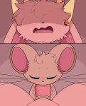accessory ambiguous_gender animal_genitalia animal_penis blush bodily_fluids bow_accessory brown_body brown_fur dominant duo ear_accessory erection eyes_closed fellatio femboy feral feral_on_feral fluffy fur genital_fluids genitals hi_res house_mouse km-15 lagomorph larger_sub leporid male male/ambiguous mammal mouse murid murine open_mouth oral oral_penetration penetration penile penile_penetration penis penis_grab rabbit ribbons rodent saliva saliva_on_penis scaroused sex simple_background size_difference submissive sweat tail tail_around_penis tail_fetish tail_play tapering_penis whiskers yellow_bow yellow_ribbon