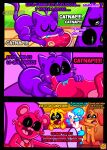 absurd_res anthro avian bear beef bird bite blush bobby_bearhug butt_bite canid canine canis catnap_(poppy_playtime) chicken comic craftycorn dogday_(poppy_playtime) domestic_cat domestic_dog dream equid equine felid feline felis female food galliform group hi_res horn kickinchicken male mammal meat mob_entertainment mythological_creature mythological_equine mythology orange_body phasianid pink_body poppy_playtime purple_body rocketlennon smiling_critters spanish_text steak steak_in_mouth text translated unicorn white_body yellow_body