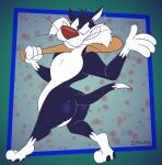 2026 3_toes 4_fingers abstract_background alternate_version_at_paywall anthro baseball_bat bat_(object) belly big_butt biped black_body black_eyes black_fur black_pawpads butt cheek_tuft chest_tuft clenched_teeth colored curling_tail curvy_figure digital_drawing_(artwork) digital_media_(artwork) dipstick_tail domestic_cat dotted_background ears_outwards evil_grin facial_tuft fangs feet felid feline felis fingers flat_colors fur gavanzude glance glancing_back glistening glistening_butt gloves_(marking) grin grinning_at_viewer head_tuft hi_res holding_baseball_bat humanoid_feet humanoid_hands humanoid_heel leg_markings lines_drawn looking_aside looking_aside_at_viewer looking_at_viewer looking_back looking_back_at_viewer looney_tunes male mammal markings mischievous mischievous_smile nude nude_anthro nude_male open_mouth pattern_background pawpads paws pecs pinup pivoted_ears plantigrade polka_dots pose raised_heel raised_tail rear_view red_nose ribs sharp_teeth signature simple_background slightly_chubby slightly_chubby_anthro slightly_chubby_male small_waist smile smiling_at_viewer smirk smirking_at_viewer socks_(marking) soles solo standing standing_on_toes sylvester_(looney_tunes) tail tail_markings teeth thick_calves thick_thighs tiptoes toes toothy_grin tuft tuxedo_cat warner_brothers whisker_spots whiskers white_belly white_body white_feet white_fur white_hands white_sclera white_tail_tip wide_hipped_anthro wide_hipped_male wide_hips