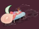 2026 absurd_res anthro antlers balls balls_blush bed big_balls big_balls_small_penis bloomz blue_hair blush bodily_fluids body_blush canid canine deer digital_media_(artwork) disproportionate_genitalia excessive_genital_fluids excessive_precum furniture genital_fluids genitals glans green_tail habbie hair hi_res horn huge_balls humanoid_genitalia humanoid_penis hybrid hyper hyper_balls hyper_genitalia hyper_precum lying male mammal penis pink_body precum precum_everywhere precum_puddle precum_squirt purple_penis small_penis solo tail tan_balls tan_body