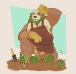 4_toes absurd_res anthro apron apron_only balls bodily_fluids brown_body brown_fur casual_exposure circumcised clothed clothing countershade_balls countershade_crotch countershade_genitalia countershade_torso countershading feet felid flaccid fur garden genitals green_body green_fur green_hair hair hi_res humanoid_genitalia humanoid_penis kneeling lion looking_at_viewer male male_anthro mammal mane nipples on_one_knee open_mouth overweight overweight_anthro overweight_male pantherine partially_clothed partially_clothed_anthro partially_clothed_male penis pink_eyes plant pubes remulle_(artist) solo sweat tan_body tan_fur tan_penis teeth toes tongue tongue_out