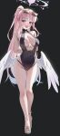  1girl absurdres aviator_sunglasses black_one-piece_swimsuit blue_archive blue_halo blush breasts brown-tinted_eyewear commentary_request cosplay covered_navel earrings feathered_wings gradient_hair halo highres hoop_earrings jewelry large_breasts long_hair low_wings mika_(blue_archive) multicolored_hair nagisa_(blue_archive) nagisa_(blue_archive)_(cosplay) nagisa_(swimsuit)_(blue_archive) one-piece_swimsuit open_mouth pink_halo ponytail sandals solo sunglasses swimsuit tinted_eyewear um_111 very_long_hair white_wings wing_ornament wings yellow_eyes 