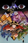  artist_name black_hair blonde_hair cape fur-trimmed_cape fur_trim green_hair hat highres loki_(one_piece) monkey_d._luffy multiple_boys nerona_imu nerona_imu_(silhouette) one_piece pink_hair ragnir_(one_piece) rashad red_eyes roronoa_zoro sanji_(one_piece) scar scar_on_face signature smile tony_tony_chopper twitter_username 