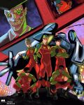  1girl absolute_batman absolute_dc absurdres belt black_hair blonde_hair bodysuit collared_jumpsuit cover dc_comics dick_grayson dick_grayson_(absolute_dc) green_track_suit highres imagnii jason_todd jason_todd_(absolute_dc) joker_(absolute_dc) joker_(dc) jumpsuit long_hair mecha multicolored_jumpsuit multicolored_suit multiple_boys muscular muscular_male robin_(absolute_dc) robin_(dc) robot scarecrow_(absolute_dc) scarecrow_(dc) stephanie_brown superhero_costume taut_bodysuit taut_clothes tim_drake tim_drake_(absolute_dc) track_suit two-tone_suit utility_belt 