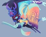  +_+ amateru_kai antlers blue_eyes blue_sclera carrying colored_sclera commentary_request crossed_arms fecto_elfilis fingernails furry genwel_meteonelfilis grey_background highres horns kirby_(series) kirby_and_the_forgotten_land long_fingernails looking_to_the_side princess_carry siblings simple_background star-crossed_world tail 