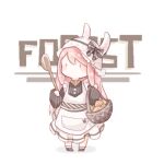  1girl animal_ear_headwear animal_ears anklet apron basket black_boots black_bow black_dress black_eyes blush_stickers boots bow buttons chibi chinese_commentary commentary_request dress expressionless frilled_apron frilled_shirt_collar frills hair_between_eyes hat hat_bow holding holding_basket holding_spoon interruption_(echo-023) jewelry lace-trimmed_headwear lace_trim long_hair long_sleeves maid medium_skirt morning_lady_chef_(shining_nikki) mushroom nikki_(nikki) nikki_(series) no_mouth official_alternate_color pink_hair pleated_skirt rabbit_ears shadow shining_nikki shirt skirt solid_oval_eyes solo spoon standing straight_hair striped_bow striped_clothes striped_shirt vertical-striped_clothes vertical-striped_shirt very_long_hair white_apron white_background white_hat white_skirt wooden_spoon 