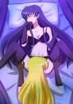  2girls aino_minako bishoujo_senshi_sailor_moon black_gloves blonde_hair bra closed_eyes commentary_request cunnilingus earrings elbow_gloves garter_belt gloves highres hino_rei jewelry long_hair lying multiple_girls natsu_(user_atyy8328) on_back on_bed oral pillow purple_bra purple_gloves purple_hair purple_thighhighs stud_earrings tears thighhighs underwear yuri 