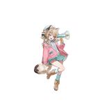  1girl :d animal_ear_fluff animal_ears aqua_bow aqua_bowtie aqua_hat aqua_ribbon aqua_skirt aqua_socks arm_up artist_request asymmetrical_legwear bamboo_hair_ornament bamboo_shoot blonde_hair blush boots bow bowtie brooch brown_boots brown_bow collared_shirt cropped_shirt fang fold-over_boots footwear_bow hair_bow hair_ribbon hat hat_ornament holding holding_megaphone jacket jacket_bow jewelry kneehighs komachi_panko komachi_panko_(1st_costume) lace-up_boots lapels long_hair long_sleeves looking_at_viewer megaphone merchandise_available midriff miniskirt mismatched_legwear multicolored_bow navel notched_lapels official_art open_clothes open_jacket open_mouth orange_bow phase_connect pink_bow pink_eyes pink_jacket pinstripe_pattern pinstripe_skirt pinstripe_socks pocket promotional_art red_panda_ears red_panda_girl red_panda_tail ribbon shirt short_eyebrows sidelocks simple_background skin_fang skirt smile socks solo star_brooch suspender_skirt suspenders suspenders_under_shirt transparent_background twintails v-shaped_eyebrows virtual_youtuber white_hat white_shirt white_socks 