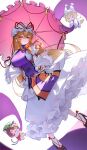  3girls absurdres animal_ears animal_hat blonde_hair blue_tabard bow breasts brown_hair cat_ears cat_tail chen chinese_commentary commentary_request dongyang_kissoml dress fox_tail frilled_dress frills green_hat hair_between_eyes hair_bow hat hat_ribbon high_heels highres kitsune large_breasts long_hair long_sleeves looking_at_viewer mob_cap multiple_girls multiple_tails nekomata parasol purple_shoes purple_tabard red_bow red_ribbon ribbon shoes simple_background smile solo_focus tabard tail touhou two_tails umbrella very_long_hair white_background white_dress white_hat wide_sleeves yakumo_ran yakumo_yukari yin_yang yin_yang_print 
