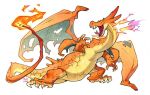  charizard claws colored_sclera cracked_skin creature creature_focus dragon dragon_horns dragon_wings fangs fire flame-tipped_tail forked_tongue full_body glowing glowing_eyes horns mega_charizard_y mega_pokemon multiple_wings no_humans nostrils open_mouth orange_scales oversized_wings pokemon pokemon_(creature) pokemon_focus railroadlion sharp_teeth sharp_toenails solo tail teeth toenails tongue torn_wings white_background winged_arms wings yellow_eyes yellow_sclera 