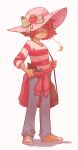  1girl bag clothes_around_waist commentary converse denim english_commentary food from_side fruit green_eyes gun gun_on_back hat highres holstered jeans konan_saurus looking_at_viewer mouth_hold pants parted_lips pink_hair pink_hat pink_shirt pink_sweater red_dead_redemption red_dead_redemption_(series) revolver shirt shoes short_hair shoulder_bag simple_background sneakers solo stalk_in_mouth strawberry strawberry_shortcake_(series) sweater sweater_around_waist three-quarter_sleeves two-tone_skirt weapon weapon_on_back white_background white_shirt yellow_shoes 