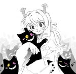  1girl animal antlers buck_teeth cat colored_sclera commentary deer_antlers deer_girl deltarune english_commentary friend_(deltarune) furry furry_female grin highres holding holding_animal holding_cat horns long_hair noelle_holiday noelle_holiday_(dark_world) pink_sclera smile teeth tsusealyangel utdr_(toby_fox) yellow_sclera 
