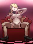  1girl blush breasts cynthia habatakuhituji high_heels nipples nude pokemon shirona_(pokemon) sitting spiritomb spread_legs thighhighs 