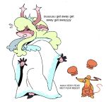  2girls antlers blonde_hair boxing_gloves commentary deer_antlers deer_girl deltarune english_commentary furry furry_female highres hooves horns mouse_(animal) multiple_girls orange_(deltarune) orange_fur robe santsunnyz scared simple_background sweat sweatdrop utdr_(toby_fox) white_background white_robe 