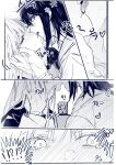  !? 3girls blush cho_kaguya-hime! closed_eyes commentary_request dual_persona french_kiss greyscale hatyo kiss korean_text long_sleeves monochrome multiple_girls runami_yachiyo sakayori_iroha tablet_pc tearing_up translation_request yuri 