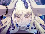  1boy 1girl :>= bdsm blonde_hair blush bound breasts bukkake censored cum cum_in_mouth cum_on_body cum_on_breasts cum_on_hair cum_overflow deepthroat ejaculation elbow_gloves erection facial fellatio game_asset gloves hair_between_eyes half-closed_eyes hands_on_another's_head head_grab hetero irrumatio large_breasts linaria_fairhyde long_hair looking_at_viewer magical_girl mahou_shoujo_lucifer_ouka mosaic_censoring nobushito non-web_source official_art oral penis pov rape red_eyes restrained self-datamine solo_focus tears tentacles variant_set visual_novel_cg watch wristwatch 