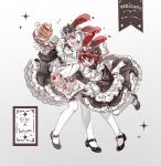  2boys absurdres animal_ears aotsuki_eito apron ascot black_bow black_dress black_hair black_shoes blue_eyes bow chinese_commentary commentary_request crossdressing crossdressing_(mtf) dress english_text enmaided eyelashes food frilled_apron frills glasses gloves grey_hair hair_bow highres holding holding_tray leg_up long_sleeves maid maid_apron maid_headdress male_focus male_maid mary_janes miao_miao_miao_le multicolored_hair multiple_boys open_mouth pancake pancake_stack pantyhose parfait petticoat rabbit_ears red_hair ribbon-trimmed_dress ribbon_trim shoes short_hair sparkle streaked_hair sumino_takumi sweat the_hundred_line_-last_defense_academy- thigh_strap tray tripping tsurime two-tone_hair white_apron white_ascot white_gloves white_pantyhose 