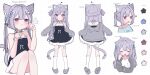  1girl :3 animal_ear_fluff animal_ears bell black_hoodie blush cat_ears cat_girl cat_tail closed_eyes commentary dress english_commentary hair_ornament hhhinya highres hinya_(vtuber) hood hoodie indie_virtual_youtuber jingle_bell knife_hair_ornament long_hair long_sleeves one_side_up paw_pose purple_hair purple_tail rabbit_hair_ornament red_eyes shirt simple_background sleeves_past_wrists tail twintails virtual_youtuber 