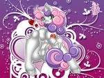  &lt;3 2012 abstract_background anthro anthrofied breasts equine female friendship_is_magic fur green_eyes hair horn japanese_text mammal my_little_pony navel nipples pussy sitting solo spread_legs spreading srklmsama sweetie_belle_(mlp) text two_tone_hair unicorn white_fur 