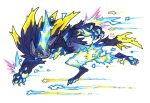  animal_hands animal_nose black_fur blue_eyes blue_fur body_fur cat cat_paws claws commentary dashing electricity electrokinesis energy fangs furry glowing horns lightning mega_pokemon mega_zeraora multicolored_fur multiple_tails nekomata other_focus pawpads pokemon pokemon_(creature) pokemon_focus railroadlion sharp_teeth sharp_toenails single_horn slit_pupils solo spiked_hair spikes tail teeth toenails two-tone_fur two_tails yellow_trim zeraora 