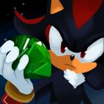  1boy chaos_emerald closed_mouth commentary english_commentary furry gem grapetylenol green_gem hedgehog_boy highres holding holding_gem male_focus night red_eyes shadow_the_hedgehog solo sonic_(series) sonic_adventure_2 
