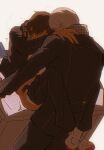  2boys anal belt black_jacket black_pants blush brown_hair chinese_commentary clothed_sex clothes_pull commentary_request fingernails grey_hair grey_socks hanamura_yousuke hand_on_another's_shoulder headphones headphones_around_neck highres jacket leg_lock male_focus male_penetrated multiple_boys narukami_yu on_table open_belt pants pants_pull persona persona_4 puff_of_air sakanaya0108 shirt shoes short_hair simple_background socks standing sweat table white_shirt white_shoes yaoi 