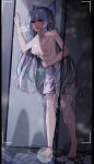  1boy 1girl absurdres after_sex ameki_(virtuareal) breasts commentary_request copyright_request cum cum_on_body cum_on_breasts hetero highres male_swimwear medium_breasts nijisanji nipples shiwashiseika toilet topless_female virtual_youtuber virtuareal 
