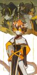  1girl 2boys animal_ears arknights arm_at_side black_hat black_sleeves blonde_streaks brown_hair chinese_text closed_eyes commentary detached_sleeves fins furry furry_female furry_male gloves hat head_fins highres holding huai_tianpei_(arknights) lee_(arknights) muli_xiao_die multicolored_hair multiple_boys orange_hair pelvic_curtain serious streaked_hair tail tiger_boy tiger_ears tiger_girl tiger_tail tinted_eyewear untranslatable_commentary waai_fu_(arknights) watermark weibo_watermark yellow_gloves 