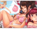  5girls artist_name balloon bare_shoulders beach beach_umbrella bikini blonde_hair blue_sky border breasts brown_hair cellphone chair cleavage closed_eyes cloud commentary commentary_request cursive dress drinking drinking_straw earrings english_commentary glasses holding holding_phone impending_doom jewelry kujikawa_rise long_hair looking_at_viewer medium_breasts multiple_girls navel off-shoulder_dress off_shoulder omar_dogan on_chair open_mouth orange_hair pearl_earrings persona persona_4 persona_5 persona_5_the_royal phone pink_bikini pink_dress ponytail protected_link red_bikini red_eyes red_hair sakura_futaba satonaka_chie scan short_hair sitting sky smartphone stomach swimsuit takamaki_ann throwing traditional_media twintails umbrella water_balloon white_border white_trim yoshizawa_kasumi 