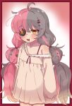  1girl absurdres ahoge bags_under_eyes barong_(trickcal) black_hair blush button_eyes buttons commentary_request cowboy_shot doll_hair_ornament drooling empty_eyes highres korean_commentary long_hair looking_at_viewer messy_hair multicolored_hair open_mouth pajamas pink_hair prprbtt sleeves_past_fingers sleeves_past_wrists smile solo standing streaked_hair trickcal two-tone_hair very_long_hair yellow_eyes 