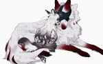  1girl absurdres animal animal_ear_fluff animal_ears animal_legs barefoot black_hair chilfa_112 colored_extremities covered_eyes digitigrade facing_away fur-trimmed_jacket fur_trim gradient_hair highres jacket long_hair multicolored_hair on_floor original pawpads rabbit_ears rabbit_wolf_(chilfa_112) simple_background sitting tail wariza white_background white_hair wolf_tail 