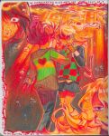  1girl 1other antlers black_eyes black_pants black_skirt blonde_hair brown_hair checkered_clothes checkered_sweater_vest commentary deer_antlers deer_girl deltarune english_commentary english_text furry furry_female green_sweater green_sweater_vest heart highres holding_hands horns kris_(deltarune) long_sleeves nesheesuu2 noelle_holiday pants red_eyes red_soul_(utdr) single_horizontal_stripe skirt soul_(utdr) striped_clothes striped_sweater submerged sweater sweater_vest traditional_media utdr_(toby_fox) water weird_route_(deltarune) 
