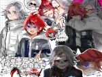 >_< 2boys :d ahoge animal_ears aotsuki_eito black_jacket black_streaks blood blood_on_face blue_eyes blue_jacket blush_stickers bow chibi chibi_inset commentary_request dog_ears drawstring fox_ears gakuran glasses gloves grey_eyes grey_hair grey_jacket happy_aura heart highres holding holding_scythe holding_sword holding_weapon hood hoodie hug jacket jacket_over_hoodie last_defense_academy_school_uniform male_focus multicolored_hair multicolored_jacket multiple_boys multiple_views nervous_sweating official_alternate_costume open_clothes open_jacket red_hair school_uniform scythe short_hair single_blush_sticker smile smirk speech_bubble spoken_character streaked_hair sumino_takumi sunglasses sweat sword the_hundred_line_-last_defense_academy- thought_bubble tongue tongue_out translation_request two-tone_hair two-tone_jacket weapon white_bow white_hoodie white_jacket yaoi yukkeee_501xxx 
