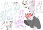  ... 1boy 1girl alternate_costume anger_vein angry animal_ears arrow_(symbol) bare_shoulders black_dress black_eyes blush body_fur bouquet chibi chibi_inset commentary_request crying curtsey dress eyewear_on_head facing_away floating_clothes flower flying_sweatdrops fox_boy fox_ears furry furry_female furry_male grabbing_another's_arm grey_fur hand_on_another's_back holding holding_bouquet judy_hopps leaning_forward meme_(penpengusa_no_meme) multiple_views nick_wilde no_sclera partial_commentary pink_flower pink_rose pout puff_of_air rabbit_ears rabbit_girl rabbit_tail rose short_tail simple_background sketch sleeveless sleeveless_dress snowman speech_bubble spoken_ellipsis sunglasses tail talking tears thought_bubble translation_request two-tone_fur white_background white_fur zootopia 