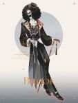  1boy afro ascot black_hair black_jacket brook_(one_piece) character_name circle commentary commission dywx_poison full_body hat highres jacket male_focus one_piece skeleton solo sunglasses vest white_ascot 